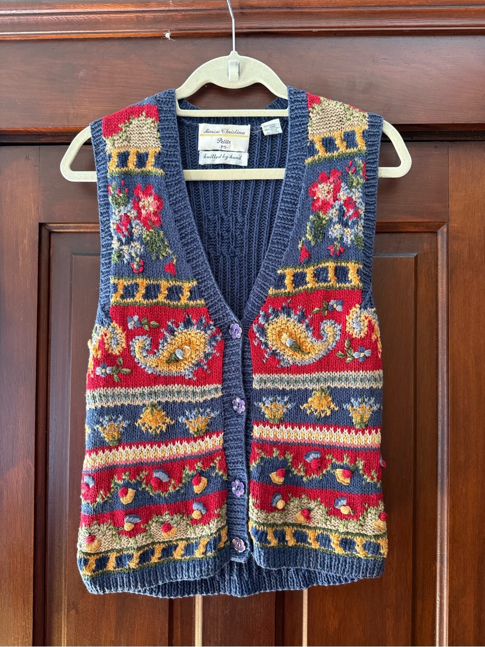 Vintage Multicolor Knit Vest Sweater - Blue / Red